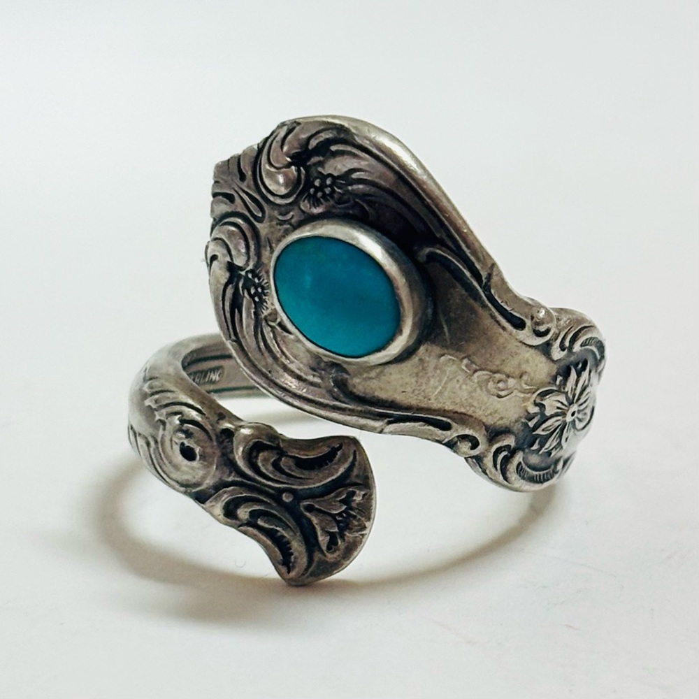 Sterling Silver Turquoise Old Master Spoon Women’s Ring by Towle